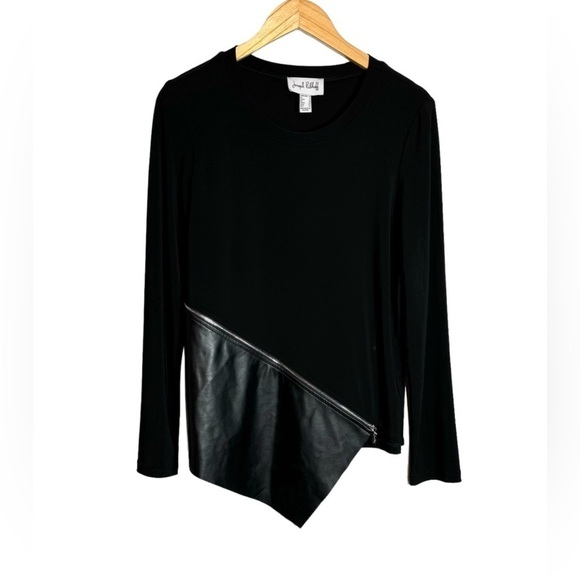 Joseph Ribkoff Faux Leather Tunic Size 10 Asymmetrical Zip Open Hem Long Sleeve - Picture 3 of 8